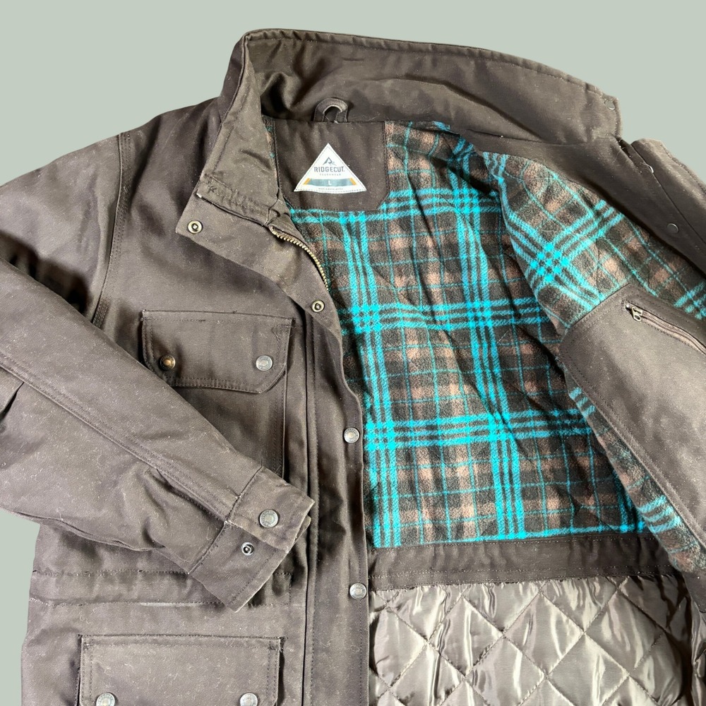 Ridgecut Mens Field Jacket L Brown Canvas Flannel Lined Workwear Coat Gorpcore